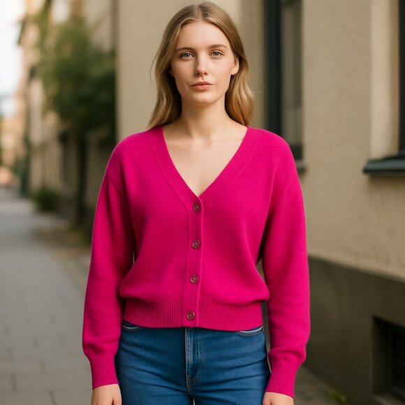 NWT BCBGeneration Sweater Fuzzy Cardigan in Fuchsia - Picture 1 of 5